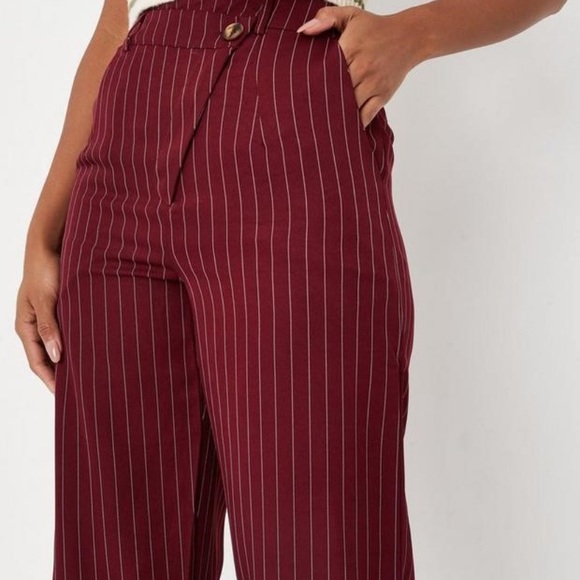 Missguided Wine Pinstripe Wide Leg Pants - Picture 2 of 7